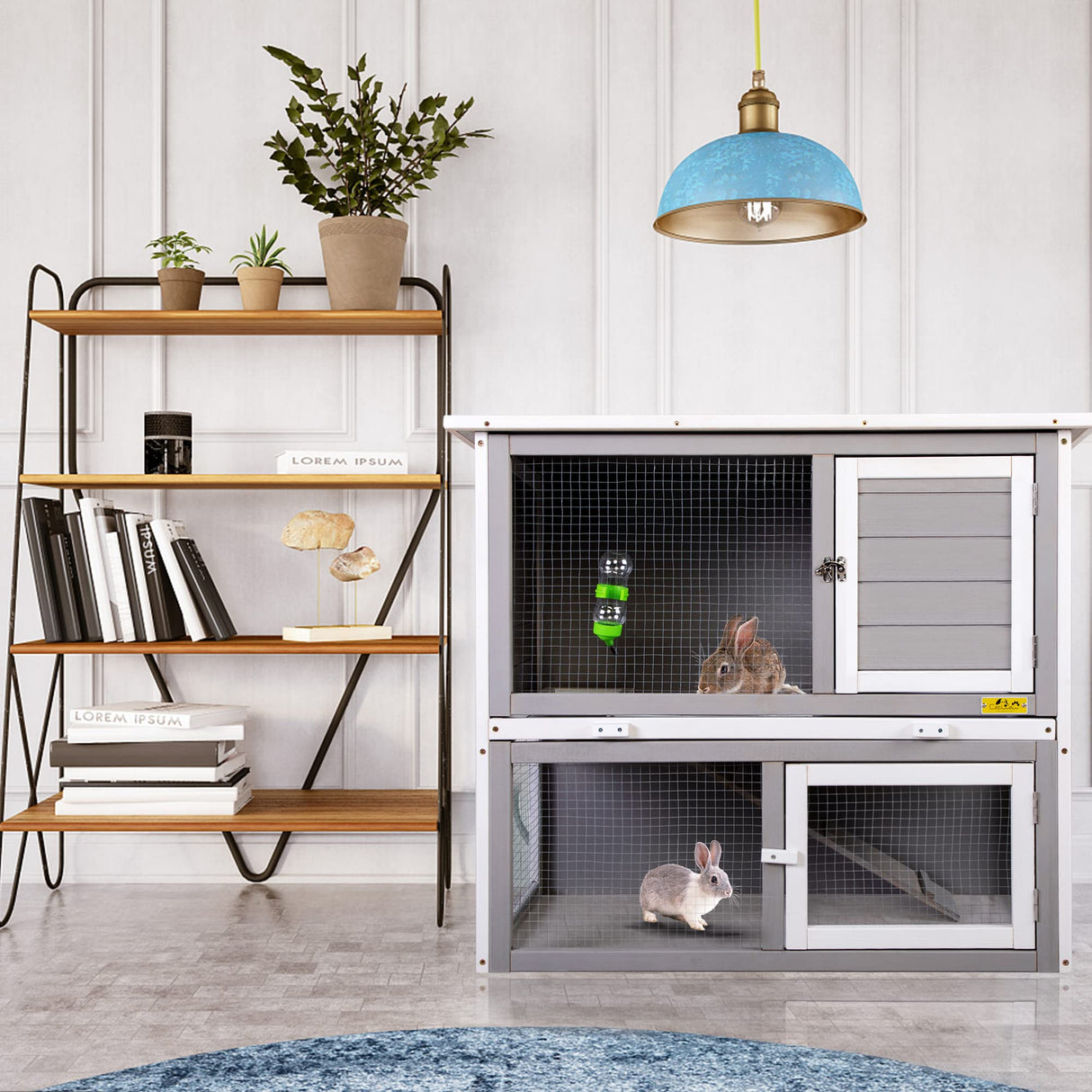 COZIVVOVV Wooden Rabbit Hutch Indoor Outdoor for Multiple Rabbits, Bunny Run Cage, 2-Tier Chicken Coop, Small Animal Pens Hutches Cat Kitten Enclosure COZIVVOVV