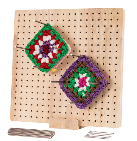 Ortarco 9.25 in Blocking Board for Crocheting with Pins, Wooden Crochet Square Blocking Board Mat with 20 Pcs Steel Pins 5 Needles (9.25 in) Ortarco