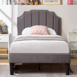 VECELO Twin Upholstered Platform Bed Frame for Kids,Girls,Boys,with Tufted Adjustable Headboard/Mattress Foundation/Wood Slat Support,Easy Assembly,Dark Grey VECELO