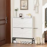 RKVPCNE Shoe Storage Cabinet Wood Shoe Organizer with 2 Flip Drawers and 1 Boot Rack Hidden Shoe Organizer Cabinet Flip Down Shoe Rack for Entryway Foyer Hallway(White) RKVPCNE