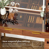 Chrangmay 47.24" Big Modern Vanity Desk with Mirror and Lights,Makeup Vanity Desk with 5 Drawers and Storage Shelves & Power Outlet,Dressing Table with Glass Top, Brown Chrangmay