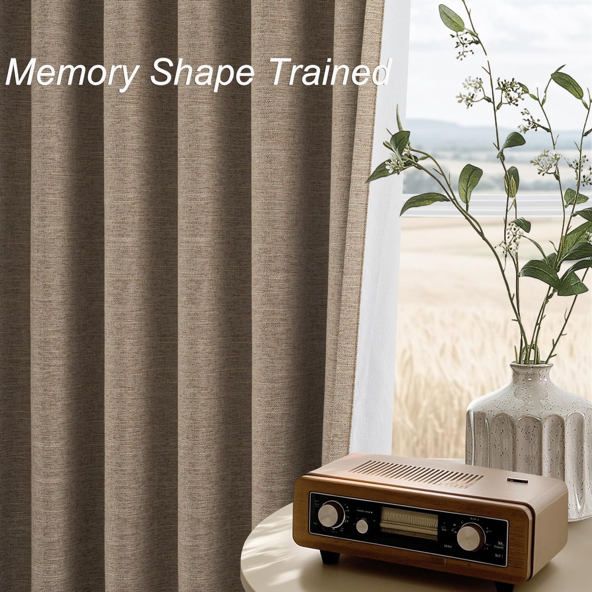 Topfinel Taupe Burlap Linen Blackout Curtains & Drapes 84 Inch Length 2 Panels Set, Flax Linen Brown Tan Beige Room Darkening Soundproof Cabin Curtains with Hooks Rings for Bedroom Living Room Topfinel