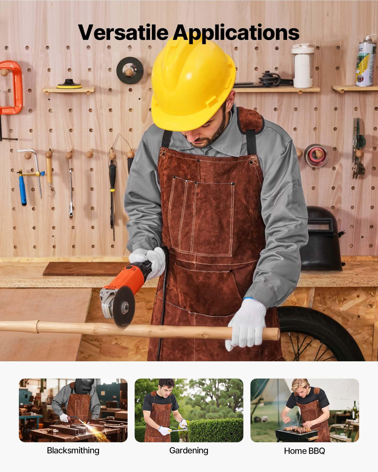 VEVOR Leather Welding Work Apron, Heavy Duty Cowhide Flame Resistant Welding Apron, Heat-Resistant Blacksmith Welder Aprons with 6 Tool Pockets for Woodworking, Gardening, BBQ VEVOR