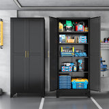 RISTERN Black Metal Storage Cabinet,75" Steel Cabinets for Home Office, Kitchen Pantry Storage Cabinet with Doors and 5 Adjustable Shelves, Tool Cabinets, for Office, Home, Garage, School RISTERN