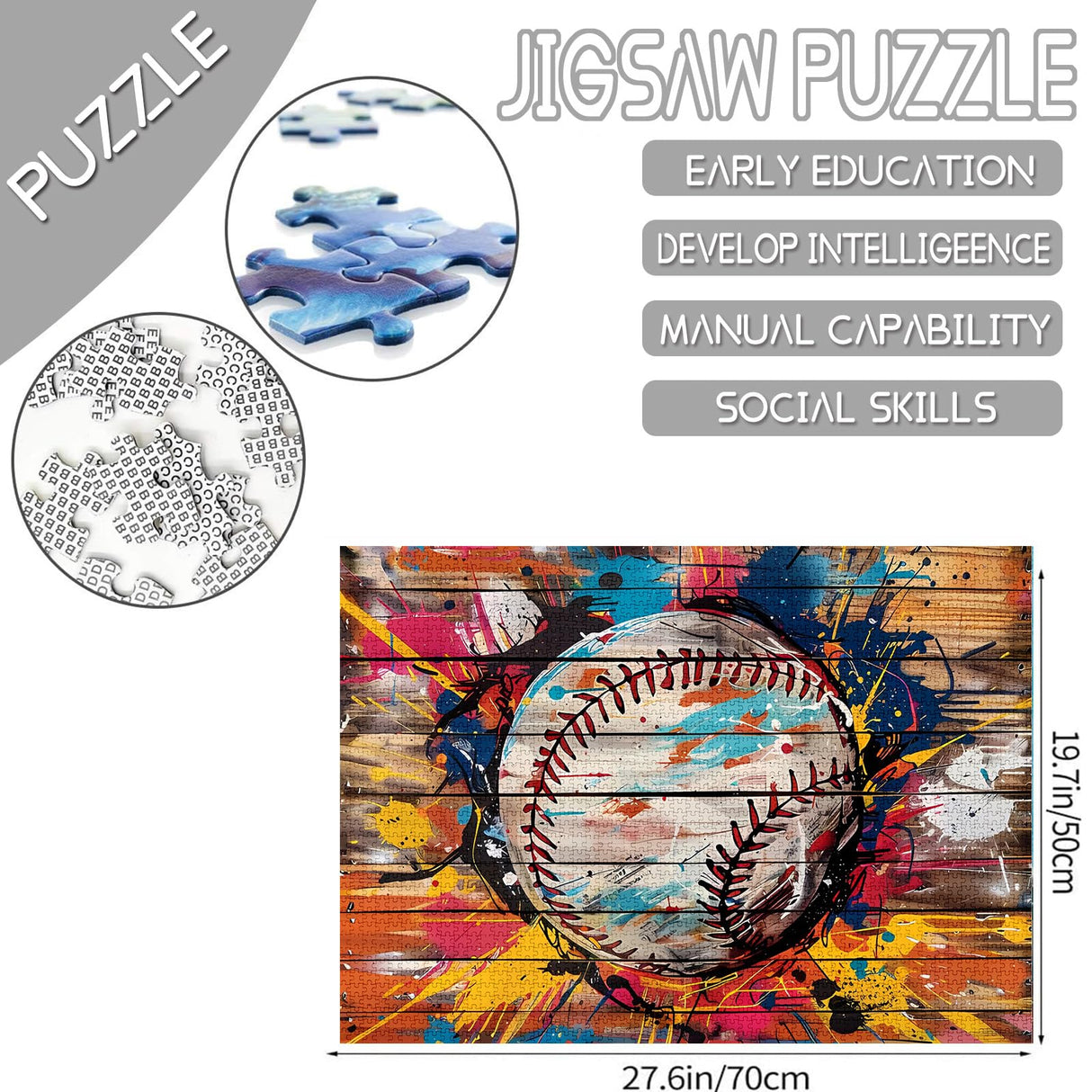 Jigsaw Puzzles 1000 Pieces for Adults-Baseball Sports Banksy Hardboard Puzzle-Challenging Puzzle Perfect for Game Nights-DIY Home Wall Decor-Art Puzzles-Ball Graffiti Street Art 27" x 20" Tucocoo