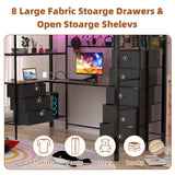 SAHISTCT Twin Size Loft Bed with Desk, LED Lights, Charging Station, Industrial Loft Bed Frame with 3 Storage Shelves and 8 Fabric Drawers, Safety Guard & Ladder,LED Metal Twin Size Bunk Bed SAHISTCT