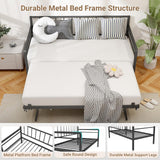 Zevemomo Twin Daybed with Pop Up Trundle, Metal Day Bed Frame with LED Lights and Charging Station, Day Bed with Trundle Bed Twin, Black Daybed for Living Room, Bedroom, Guest Room Zevemomo