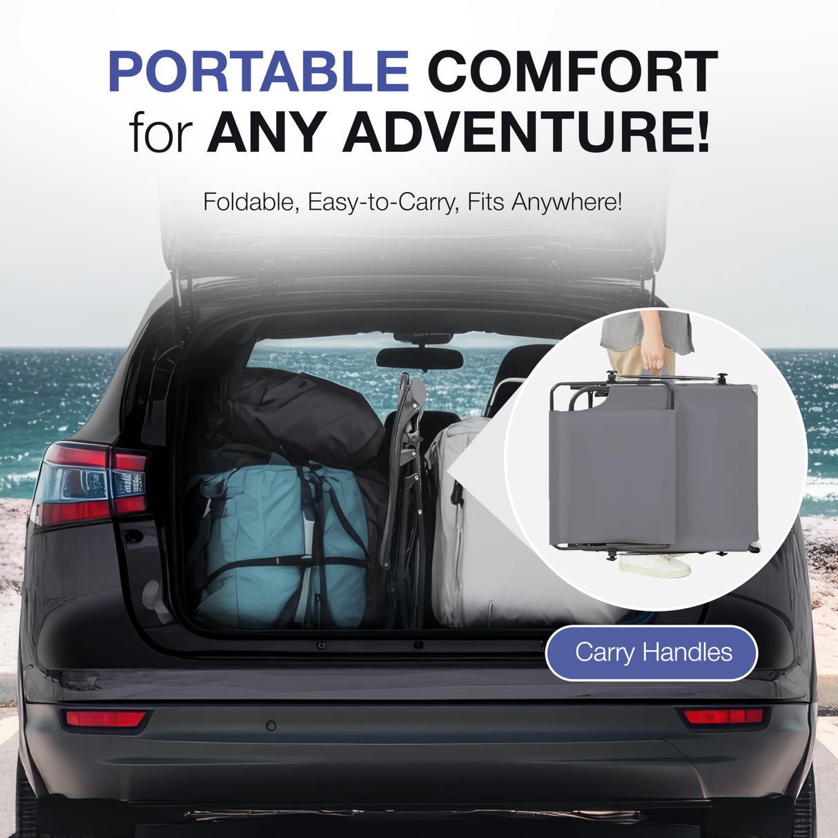 Folding Outdoor Lounge Chair with Canopy - Portable & Adjustable Beach Lounge Chair - 5-Positions, Carry Handles, 600D Fabric, 265 lbs Capacity – Tanning Chaise Lounge for Beach, Patio, Lawn ComfySure