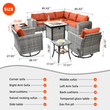 HOOOWOOO 10 Piece Modular Patio Outdoor Sectional Furniture Set with Gas Propane Fire Pit Table,Wicker Conversation Sofa Set with Swivel Chairs,Outside Couch Set(Orange Red) HOOOWOOO