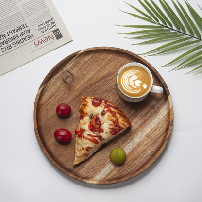 Acacia Wood Round Serving Tray - Versatile Kitchen and Decor Platter - WoodArtSupply