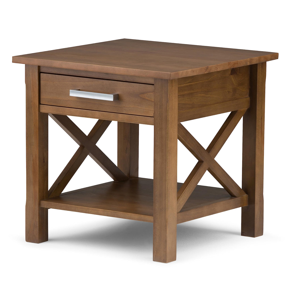 SIMPLIHOME Kitchener SOLID WOOD 21 inch wide Square Contemporary End Side Table in Medium Saddle Brown with Storage, 1 Drawer and 1 Shelf, for the Living Room and Bedroom SIMPLIHOME