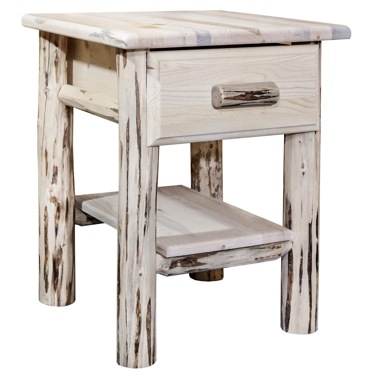 Montana Woodworks Log Nightstand with Drawer - Varnished Montana Woodworks
