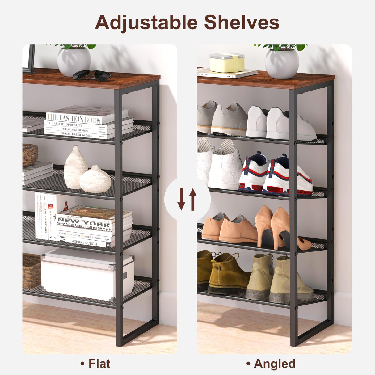 CHEMPFR Shoe Rack - Sturdy Steel Shoe Organizer for Front Door Entrance Closet Entryway with Spacious Top - Industrial Style Strong Mesh Storage Shelves (5-Tier 11.8"x36.2"x31.5") CHEMPFR