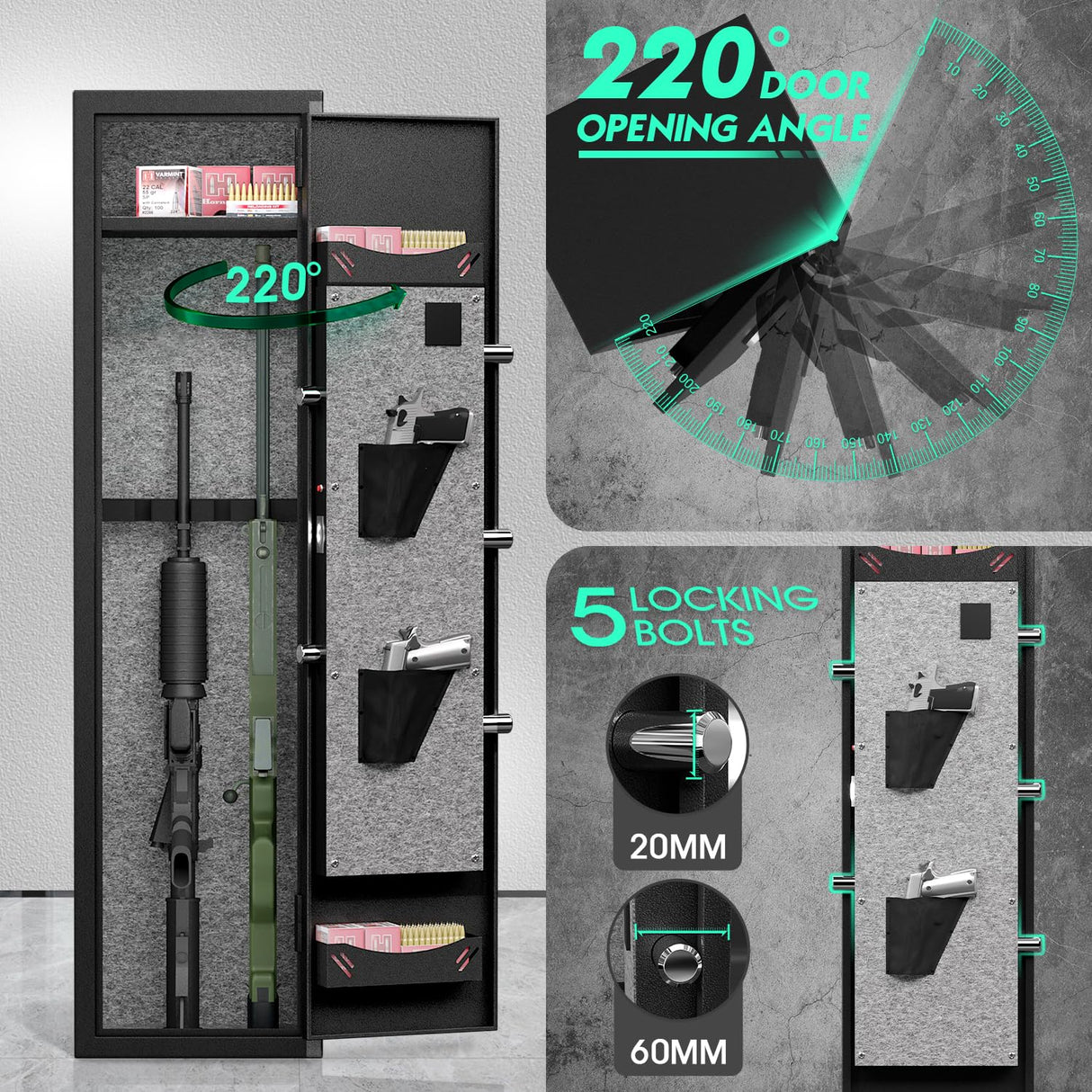 RIFLEWELL 2 Rifle Gun Safe, Digital Gun Safe for Home Rifle and Shotguns, Quick Access Gun Cabinets with LED Light, Rifle Safe with Adjustable Gun Rack and Removable Shelf Riflewell
