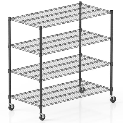 Homdox Heavy Duty Metal Shelves for Storage, 4 Tier Storage Racks and Shelving, Commercial Adjustable Wire Shelving Unit on Wheels, Garage Rack Pantry Shelves Kitchen Shelving, 24"x48"x72", Black