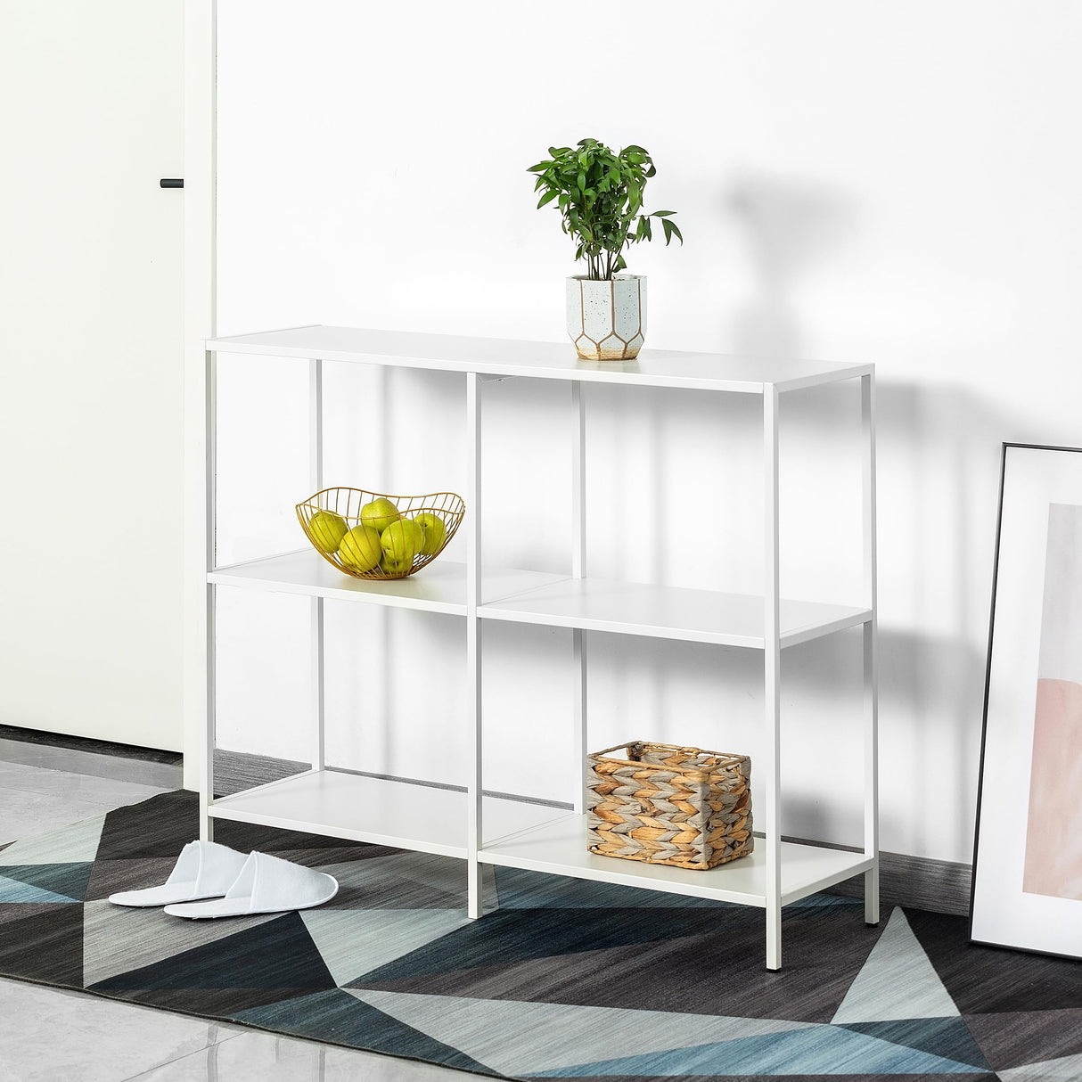 HDANI 39.4 Inches Metal Console Table with 3 Tier Storage Shelves,Sofa Table,Narrow Console Table,Modern Style,Suitable for Entryway Table Living Room,Bedroom,White HDANI