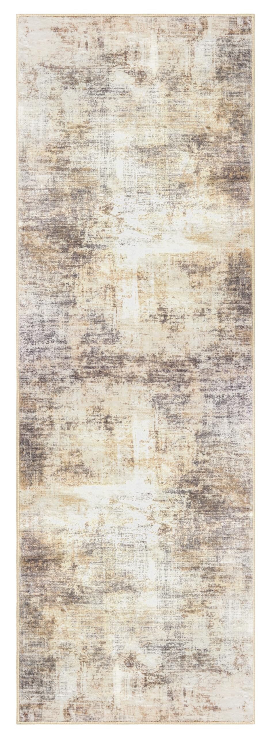 IOHOUZE Abstract Runner Rug 2x6 Ft Washable Runners for Hallways, Non Slip Kitchen Runner Printed Faux Wool Entryway Runner Indoor, Modern Abstract Floor Carpet for Hall Kitchen Bedroom, Beige Brown IOHOUZE