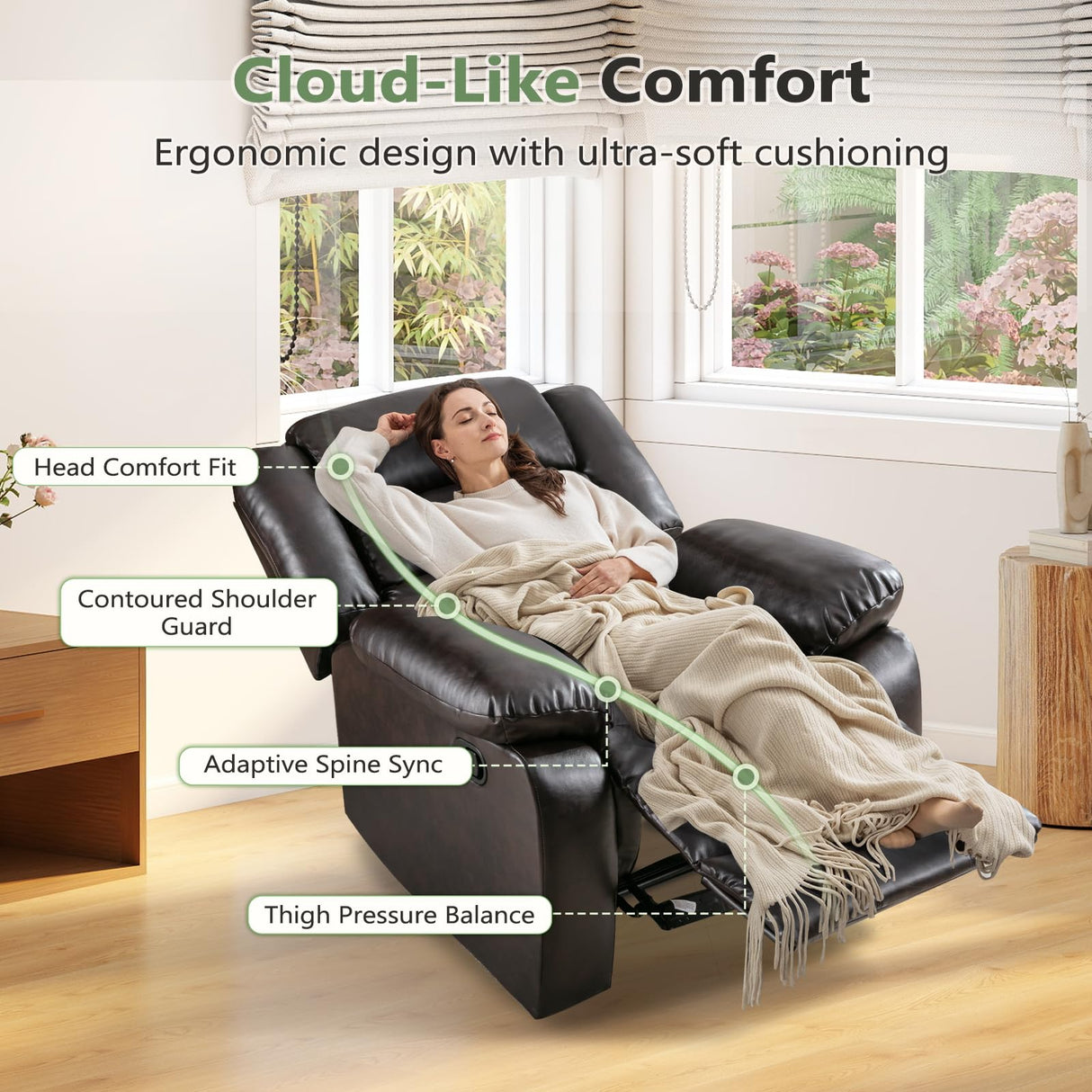 ANJ Manual Recliner Chair Set of 2, Breathable Faux Leather Reclining Chairs with Overstuffed Arm and Back, Living Room Single Sofa Recliners (Dark Brown) ANJ