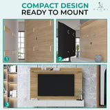 Modern Freestanding Floating Entertainment Center Floating TV Stand Wall Mounted TV Wall Panel for 75 inch TVs Home Theater with LED Strip Pull - Out Drawers and Overhead Shelf Natural Naomi Home