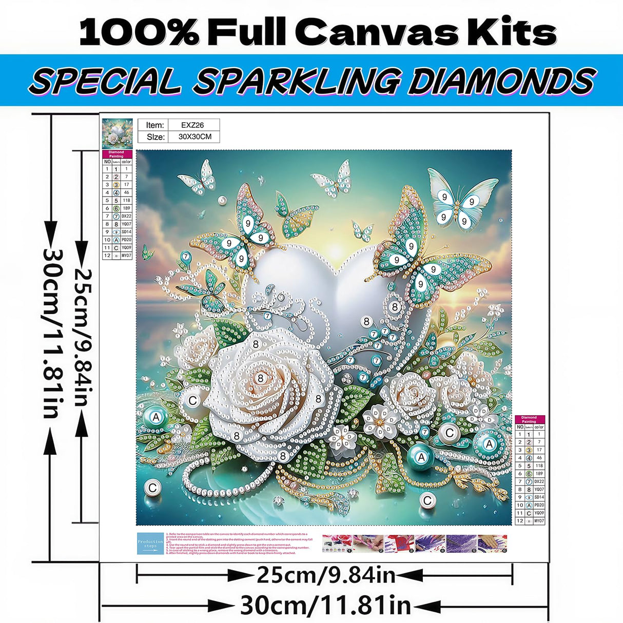 Diamond Art Kits for Adults, Flowers Butterflies Heart Special Shape Diamond Painting Kits for Beginners, DIY 5D Crystal Diamond Dots Gem Art Craft for Home Decor 11.8x11.8 Inch Acelii