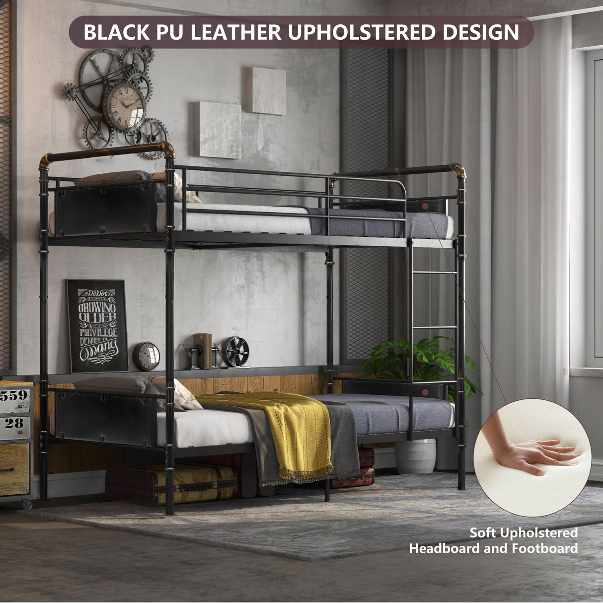 2 IN 1 Metal Bunk Bed Twin Over Twin, Convertible Twin Bunk Beds into 2 Individual Twin Size Bed for Kids Adults, 16.5" High Guard Rail,Space-Saving No Box Spring Needed Easy Assembly (Black) Whalefall