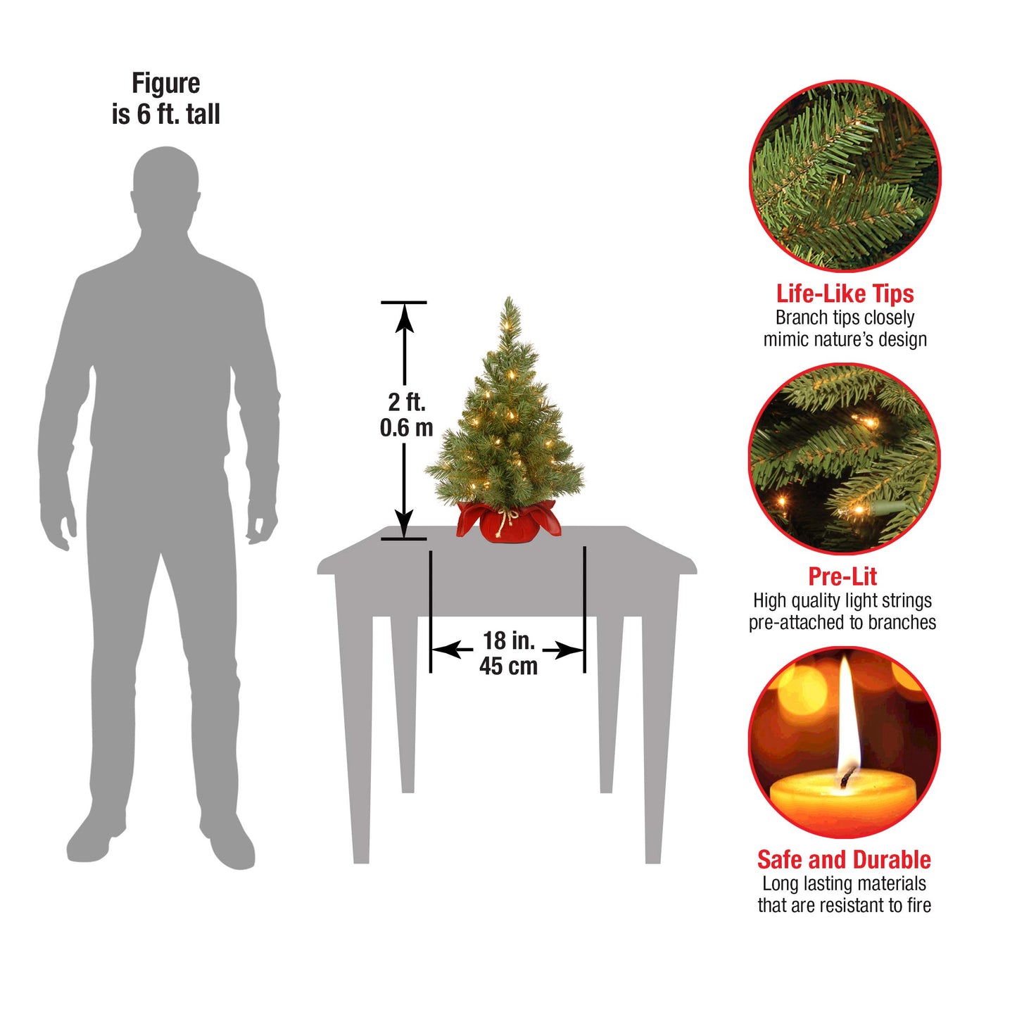 National Tree Company Pre-lit Artificial Mini Christmas Tree | Includes Small Lights and Cloth Bag Base | Majestic Fir - 2 ft