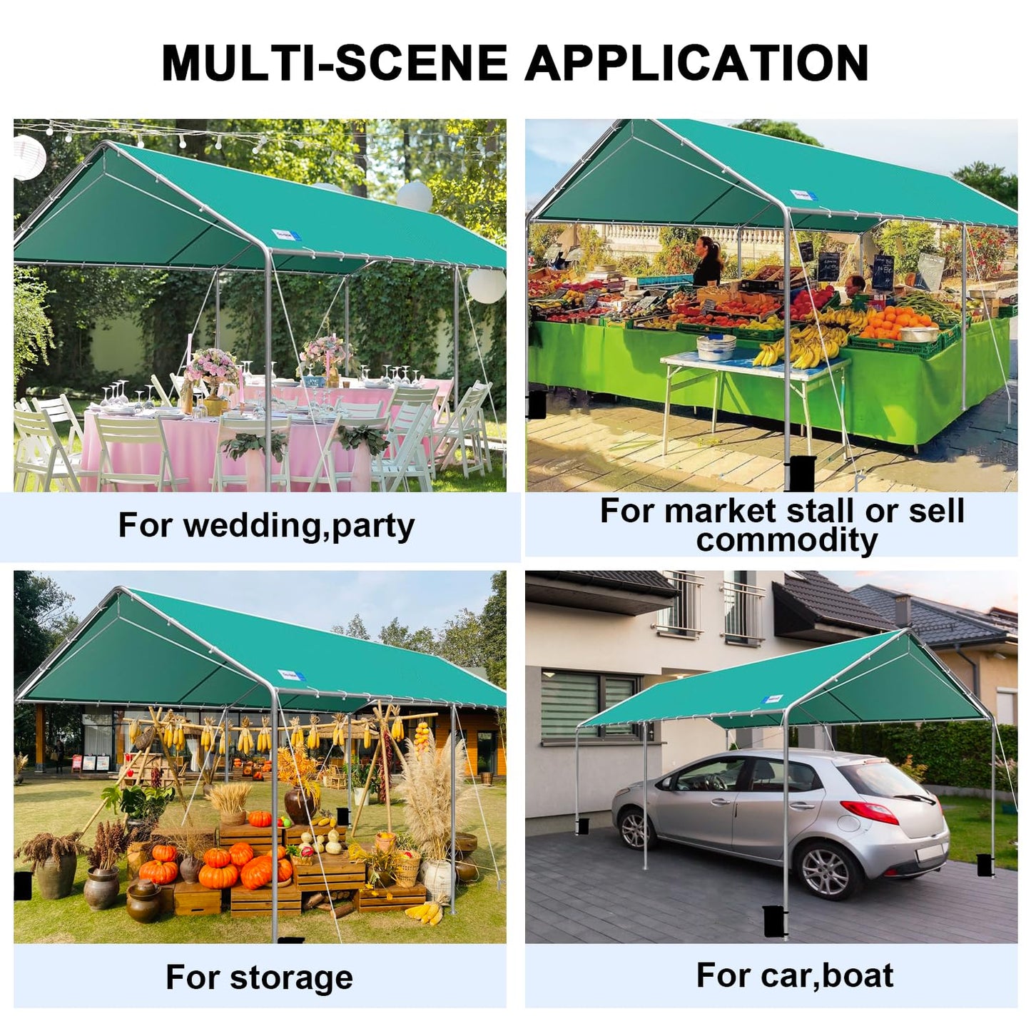 Carport Canopy 10'x20' Heavy Duty Carport, Waterproof & UV Protected Garage Top Tarp Shelter Cover with Reinforced Steel Cables, Outdoor Portable Garage for Car, Boat Tent, Green - WoodArtSupply