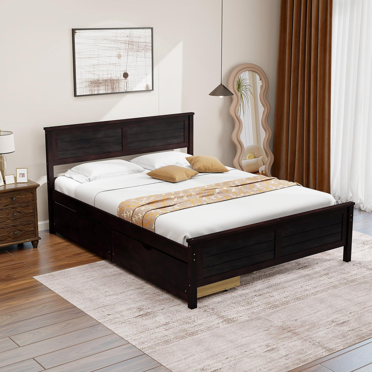 Giantex Espresso Wood Full Size Bed Frame with Dual Storage Drawers Giantex