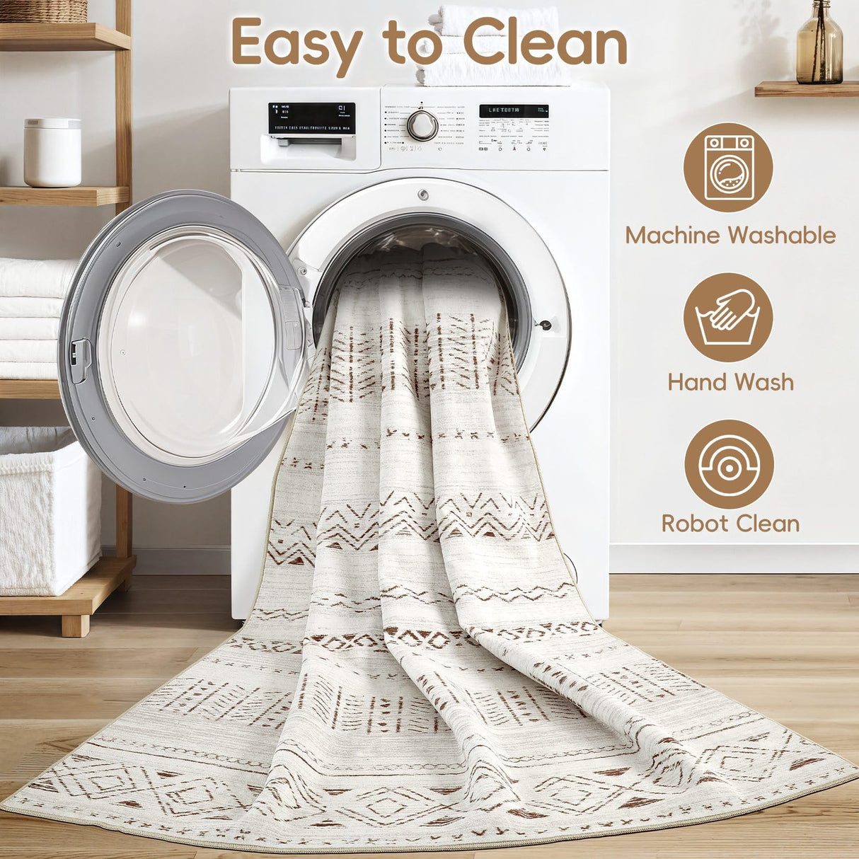 cotiled Area Rugs for Living Room Washable Living Room Rug Soft Neutral Indoor Floor Carpet Non-Slip Stain Resistant Modern Boho Rugs for Bedroom Dining Room Kids Room Nursery Office Home Brown cotiled