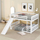Bellemave Full Over Full Bunk Bed with Slide and Ladder, Low Bunk Bed for Kids, Girls, Boys, Floor bunk beds, White Bellemave