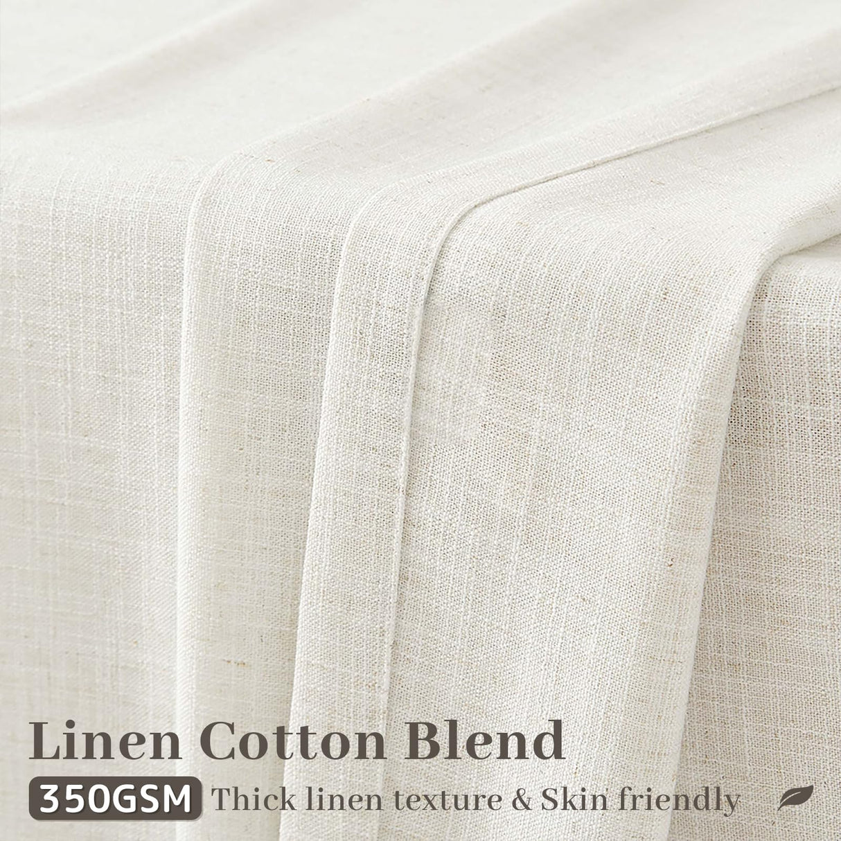 Natural Pinch Pleated Linen Curtains 84 Inch Long 2 Panels for Living Room Bedroom Country Farmhouse Thick Linen Textured Semi Sheer Back Tab Pinch Pleat Hooks Rings Window Curtain Birch Cream 7 FT Drapenova