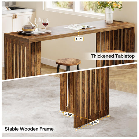 Tribesigns Bar Table, 63-Inch Counter Height Pub Table, Industrial Bar Height Table, Rectangular High Top Kitchen & Dining Counter Tables with Louvered Base for Narrow Space, Rustic Brown Tribesigns