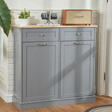 AHB Double Tilt Out Trash Cabinet Kitchen Trash Bin Cabinet 2x13 Gallons Free Standing Recycling Trash Can Cabinet with Hideaway Drawers Pet Proof Trash Can Holder for Kitchen Living Room, Grey AHB