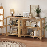 WOODTIME 78.7" W Wooden Sideboard with 8 Glass Doors & Fir Wood Frame, Storage Curio Display Cabinet with Patterned Backpanel, Coffee Bar Cabinet for Living Room Home Office, Brown WOODTIME