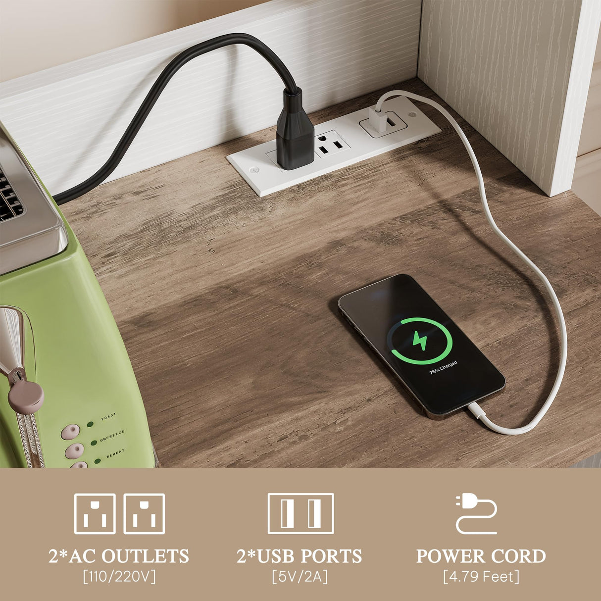 YITAHOME Bakers Rack with Power Outlet and Storage Farmhouse Microwave Stand with LED Lights Heavy Duty 5-Tier Coffee Bar Cabinet Station with 7 Hooks for Kitchen Dining Room Living Room White YITAHOME