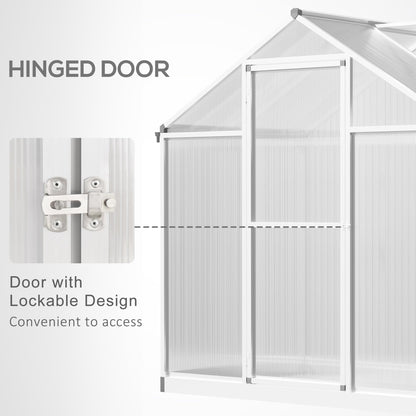 Outsunny 4' x 6' Walk-in Polycarbonate Greenhouse with Roof Vent for Ventilation & Rain Gutter, Heavy Duty Aluminum Green House, Hobby Greenhouse for Winter - WoodArtSupply