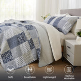 Navy Blue Gray Oversized King Bedspread Set 128x120 Extra Wide, 3 Piece Quilt Set Patchwork Plaid Bedding Set Quilted Bedspread Coverlet Set Reversible Lightweight Microfiber Bed Cover Comforter Set Cozyholy
