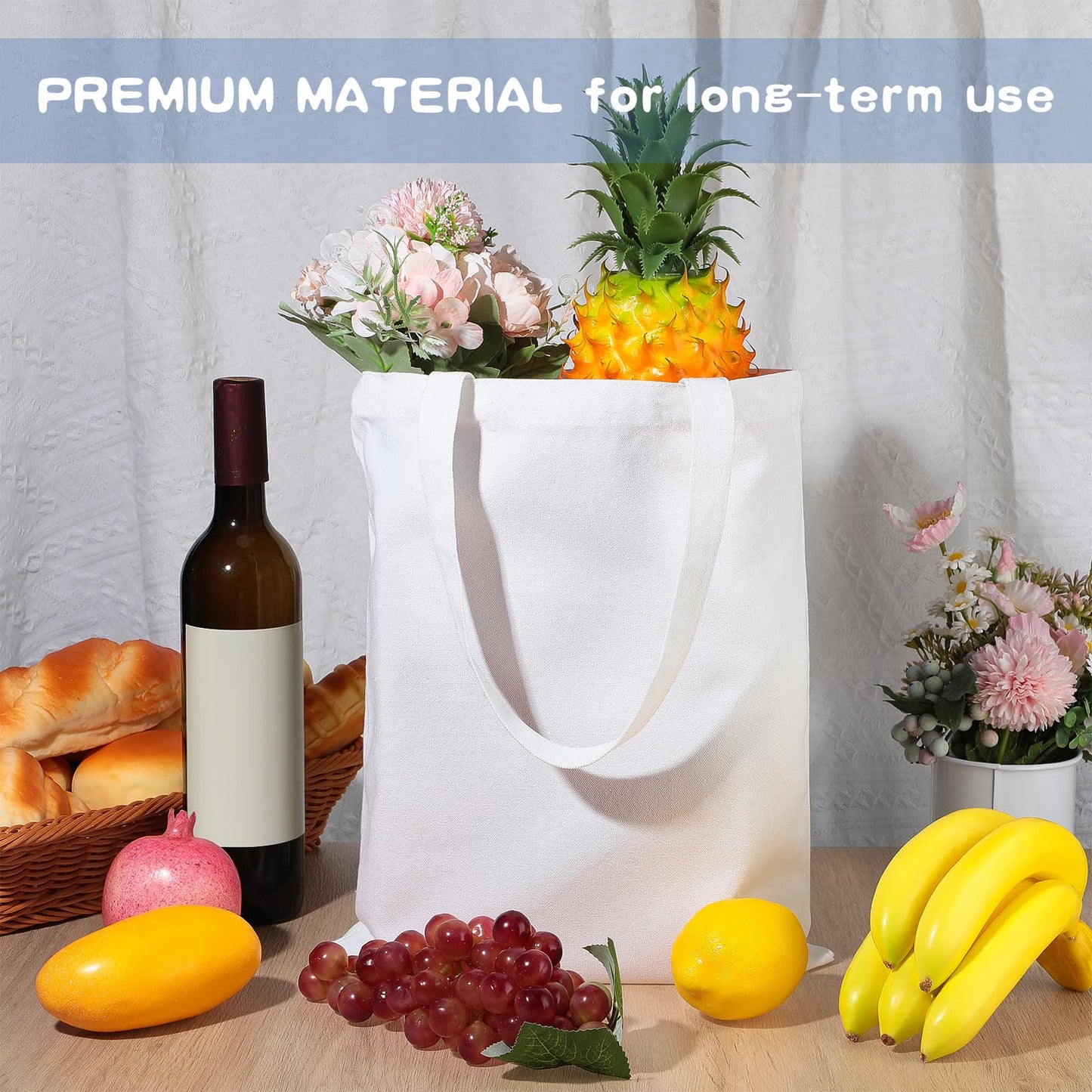 CHENGU 12 Pack Sublimation Tote Bags Blank Canvas Bag Reusable Grocery Bags 15.7x12 Inch Washable Heat Transfer Bag Bulk DIY Craft (White)