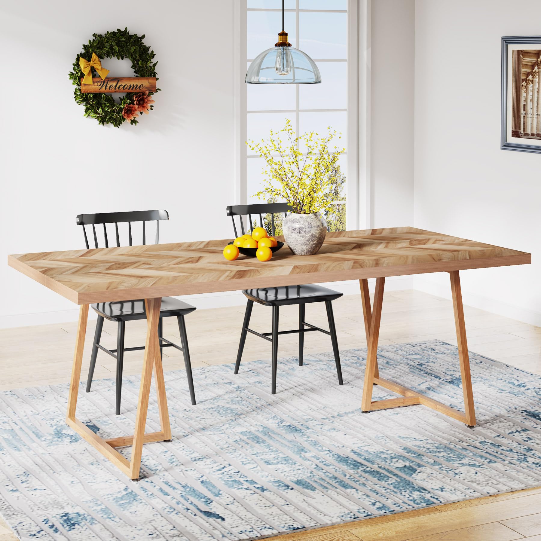 Tribesigns Farmhouse Dining Table for 6 to 8, 70.9 Inch Rectangular Wood Kitchen Table with Heavy Duty Wooden Legs, Industrial Dinner Table for Dining Room, Living Room, Walnut - WoodArtSupply