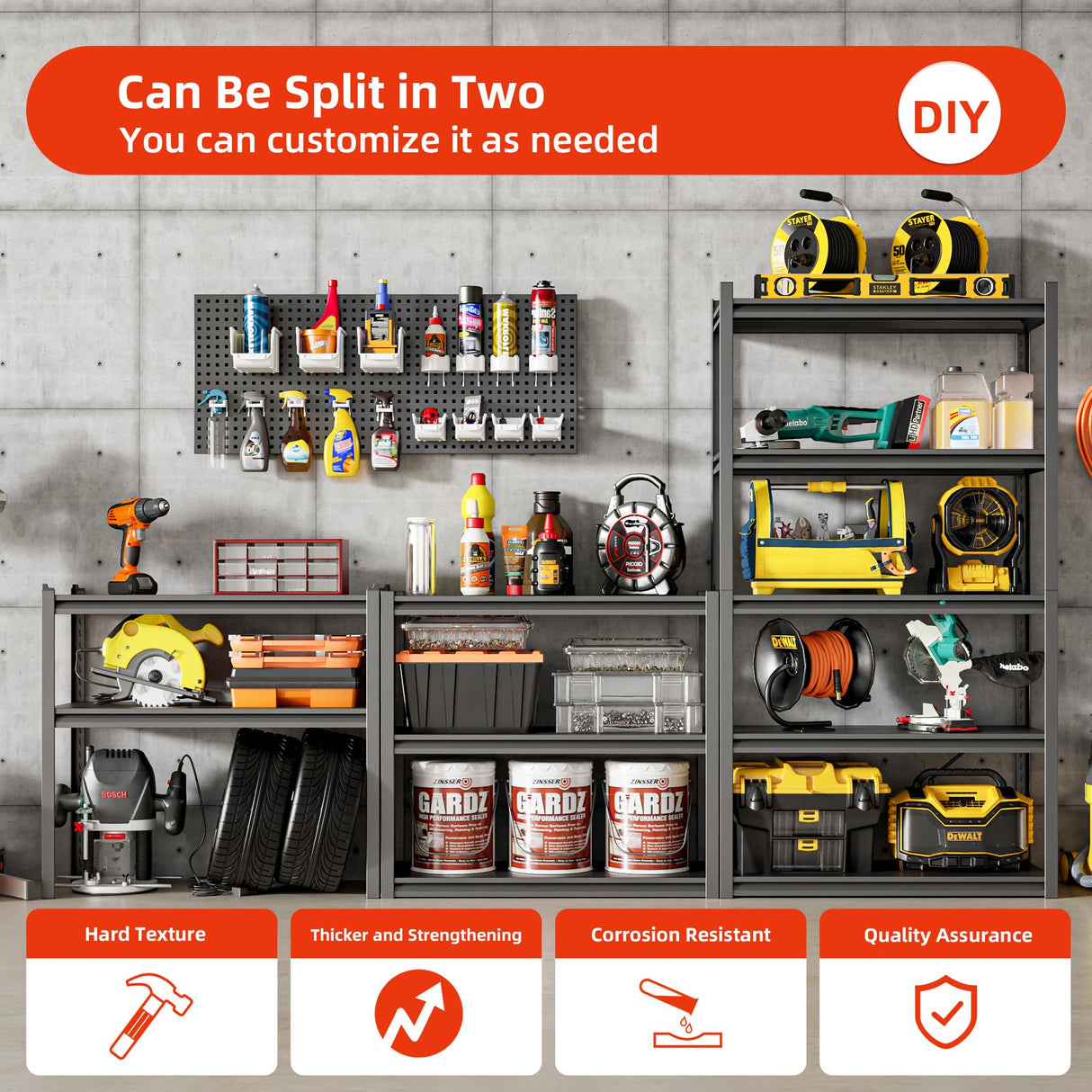 Welfiya 36" W Garage Shelving,5-Tier Heavy Duty Shelving Unit,3000LBS Adjustable Metal Storage Shelves,Storage Rack Units for Industrie,Shed,Warehouse,Basement,Black,36" W x 16" D x 72" H Welfiya