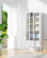 Bonusall Display Cabinet with Glass Doors,67” Metal Display Curio Cabinet with Glass Doors and 4 Adjustable Shelves for Collectibles,Home Office,Living Room,Gaming Room(White) Bonusall