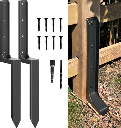 AKINGKONG Thicker Fence Post Repair Anchor Kit, Steel Fence Post Stakes, Repair Leaning 4x4/6x6 Wooden Fence Post Support (Thicker 11-Gauge, 2
