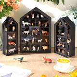 DoubleFill Set of 3 Shadow Cubby Boxes Wooden House Shaped Display Shelf 10 x 15 Inch Large Wall Mounted Display Storage Shelves for Mini Figures Curio Trinket Medals Crafts Collections(Black) DoubleFill
