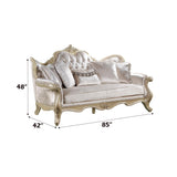 Acme Libertee Upholstered Sofa with 5 Pillows in Beige and Champagne Acme