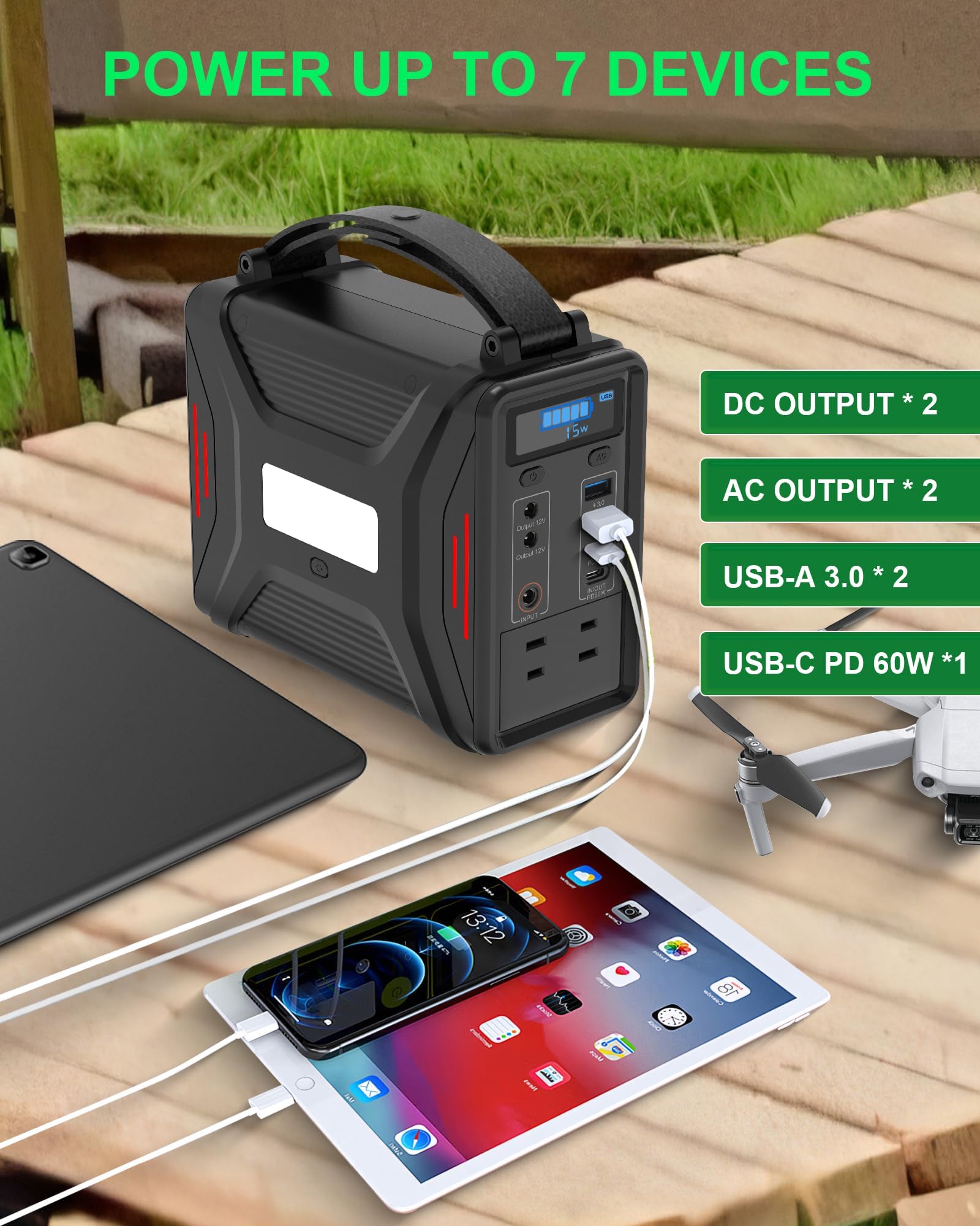 240W Portable Power Station, 240Wh Solar Generator with Backup LiFePO4 Battery, 110V/200W Pure Sine Wave AC Outlet, 60W USB-C PD Output, Travel Outdoor Camping Emergency CPAP and Home - WoodArtSupply