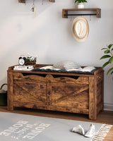 Hzuaneri 39.4" Storage Bench, Storage Chest, Lift-Top Storage Trunk with 2 Safety Hinges, Wooden Storage Box Chest Organizer for Bedroom, Entryway, Living Room, Rustic Brown SB04501X Hzuaneri