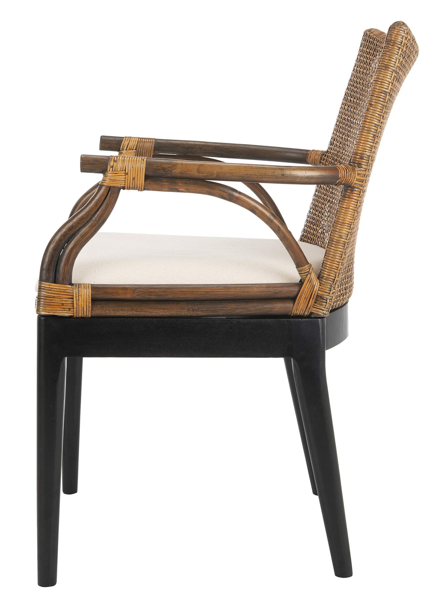 Safavieh Home Gianni Rattan Tropical Woven Arm Chair, Brown/Black - WoodArtSupply