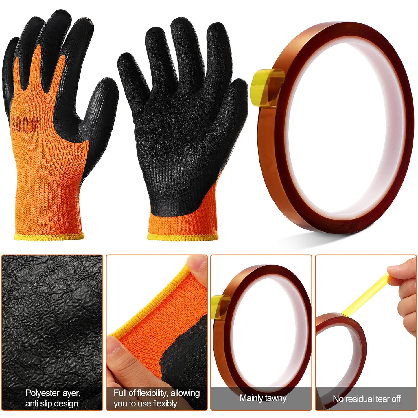 Honeydak 2 Pairs Heat Resistant Gloves Heat Transfer Machine Gloves Heat Work Gloves for Sublimation with 2 Rolls Heat Tape Heat Transfer Tape High Temperature Tape Thermal Tape Heat Press Tape