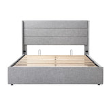 Queen Size Hydraulic Lift Storage Bed with Modern Wingback Headboard in Light Grey SHA CERLIN