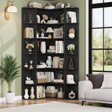 FOTOSOK 74” Tall Corner Bookshelf, 6-Tier Bookshelf and Bookcase with Open Storage, L Shaped Tall Bookcases Wooden Storage Shelves for Home Office, Thickened Boards for Better Load Bearing, Black FOTOSOK